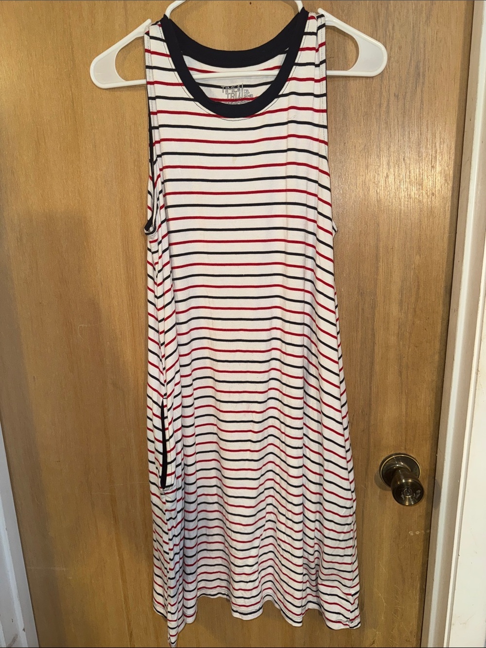 Time and Tru A-Line Sleeveless Knit Striped Swing Dress Pockets Size XL